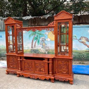 Kệ Tivi Cột Nho Kèm Tủ Trang Trí Gỗ Hương Đá Sang Trọng