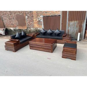 Sofa Chân Pháo Gỗ Sồi Phun PU Màu Óc Chó